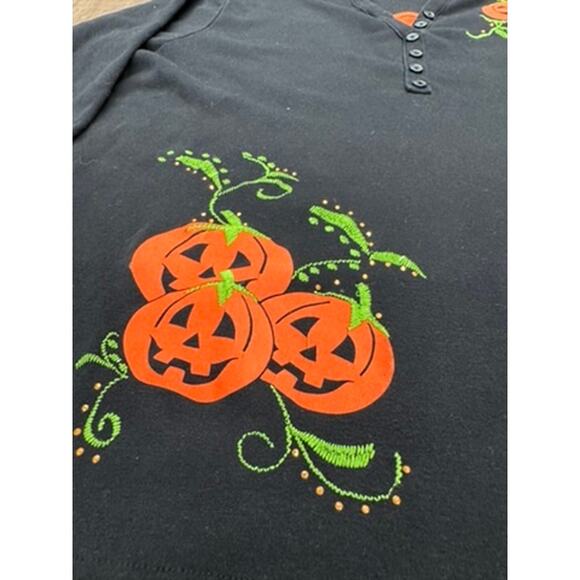 3/4 Sleeve  Black Pumpkin Deco Shirt, Halloween, Vintage, Size XXL, 27.5 x 23 - Picture 3 of 8